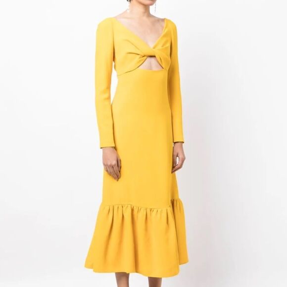 NEW Giambattista Valli Twist-front midi dress yellow - size 48 (US 12/XL) - Picture 3 of 12